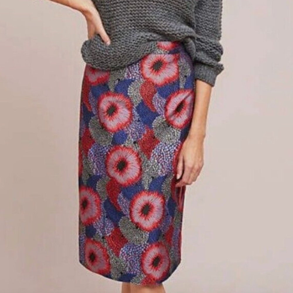 Isla Maude Anthropologie Pencil Skirt in Modern Jacquard Floral Print